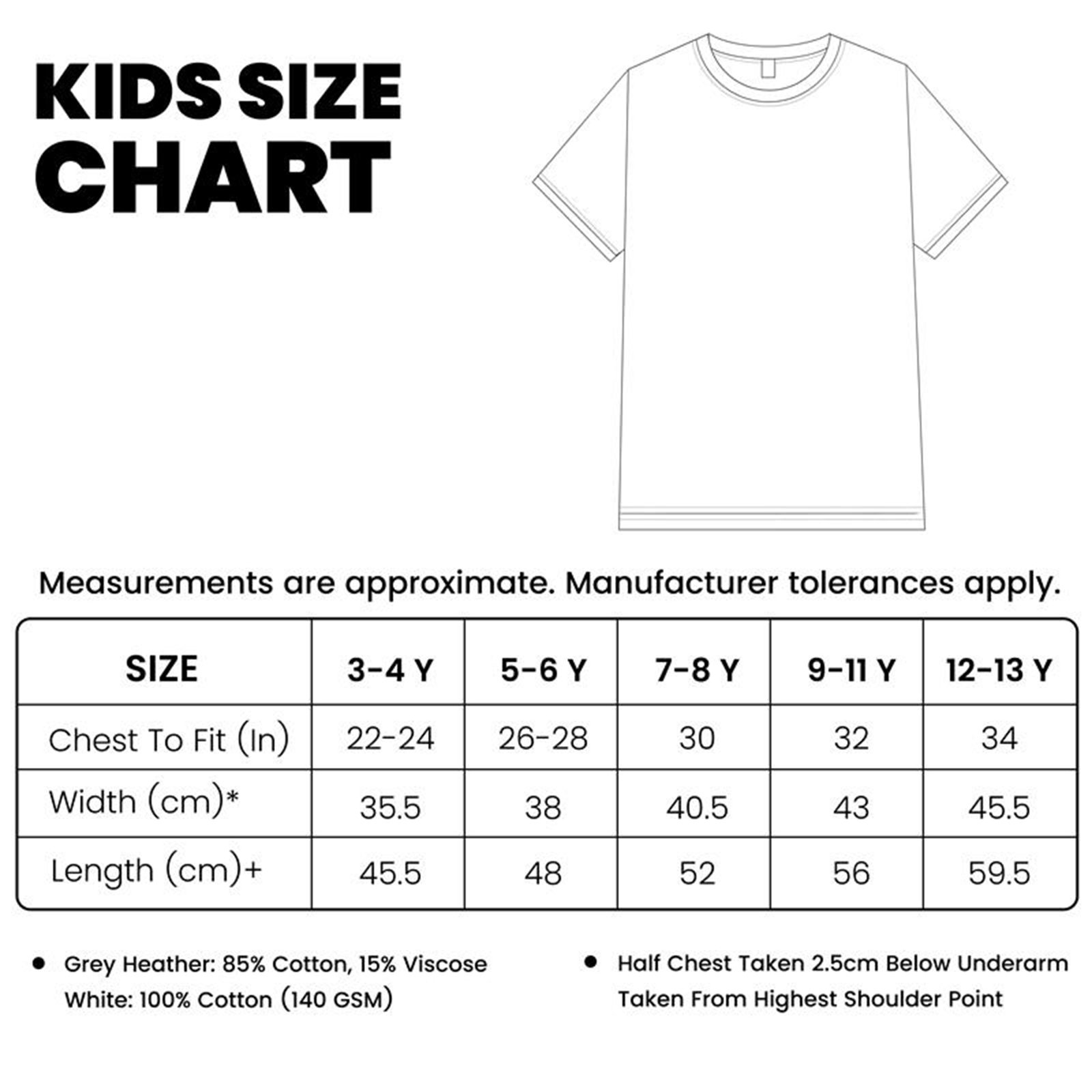 Kids T-shirt size chart for BGBRO24