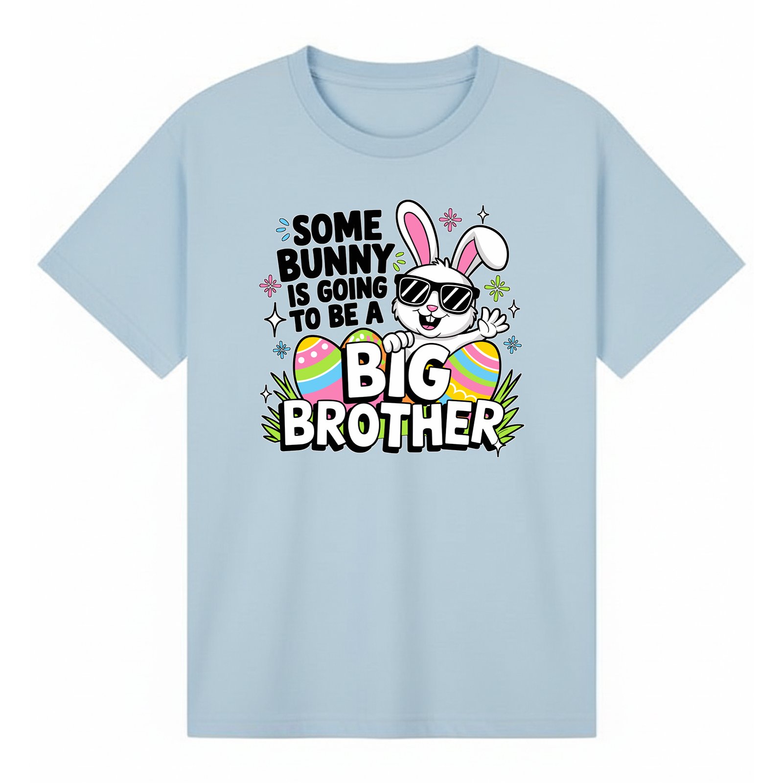 BGBRO57 artwork on light blue T-shirt